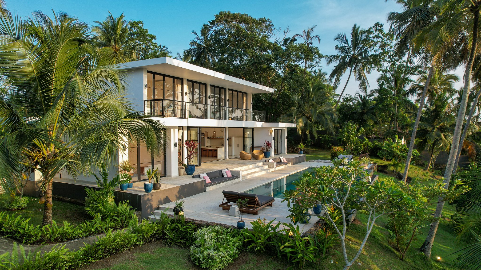 Pool and palm trees at Dragonfly Villa